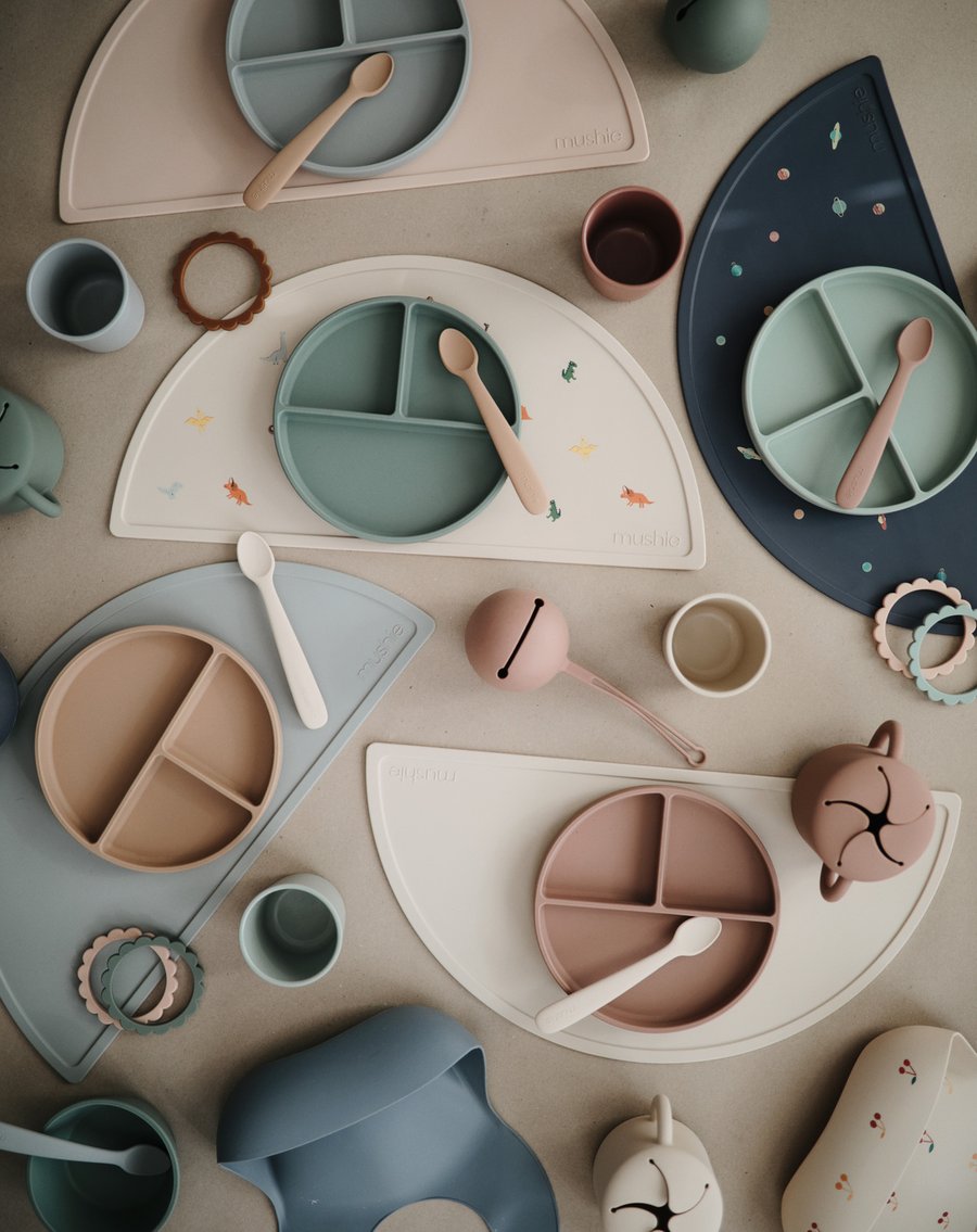 Mushie - Silicone Baby Feeding Spoons (Stone/Cloudy Mauve) 2 Pack