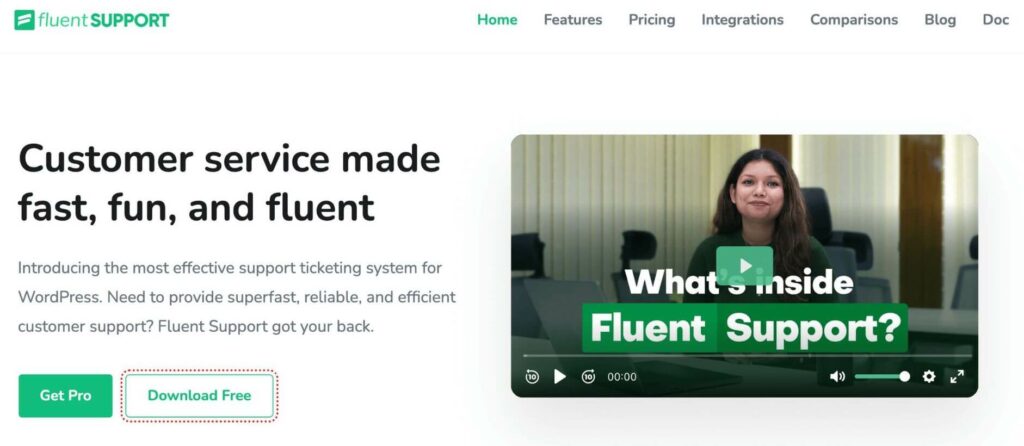 Fluent Support Landing Page
