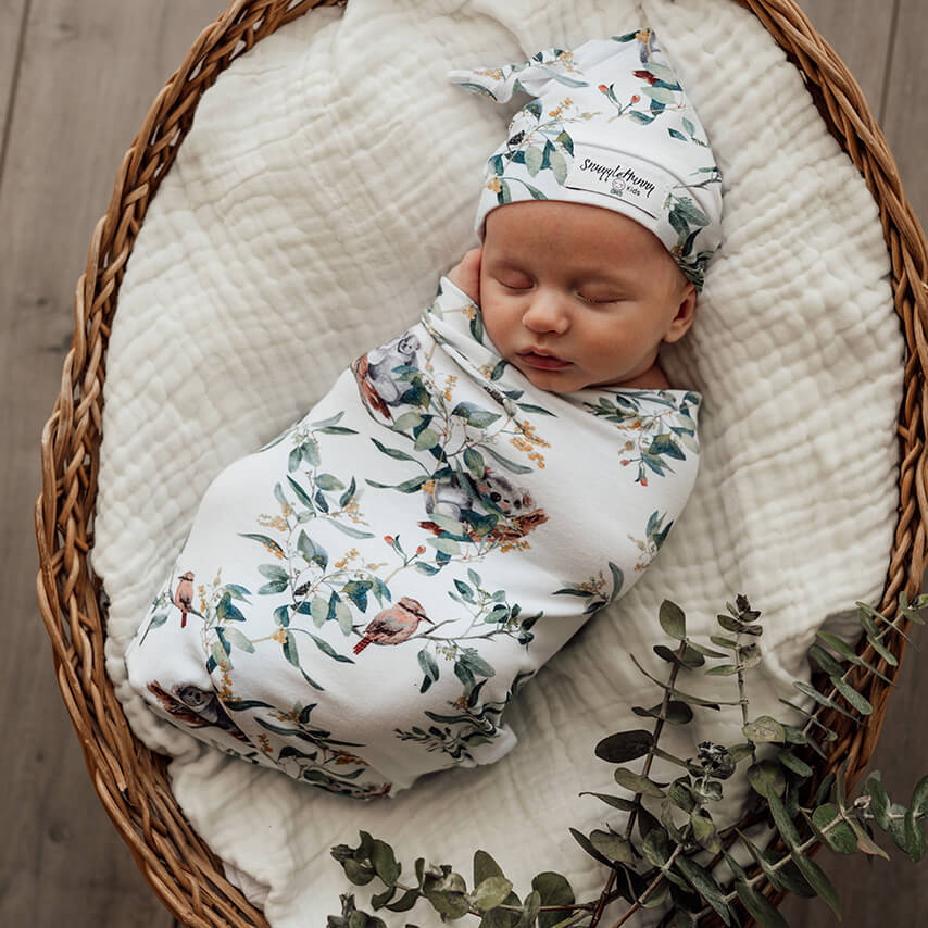 SNUGGLE HUNNY KIDS - SWADDLE & BEANIE SET (EUCALYPT)